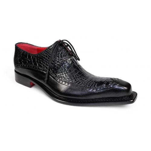 Fennix Italy "Finley" Black Genuine Italian Alligator Leather Lace-Up Oxford Dress Shoes.